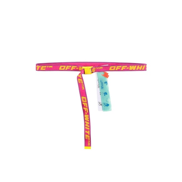 NWT OFF WHITE 2.5 Industrial Jacquard Mini Fuchsia Pink Yellow Adjustable Belt - Picture 5 of 7